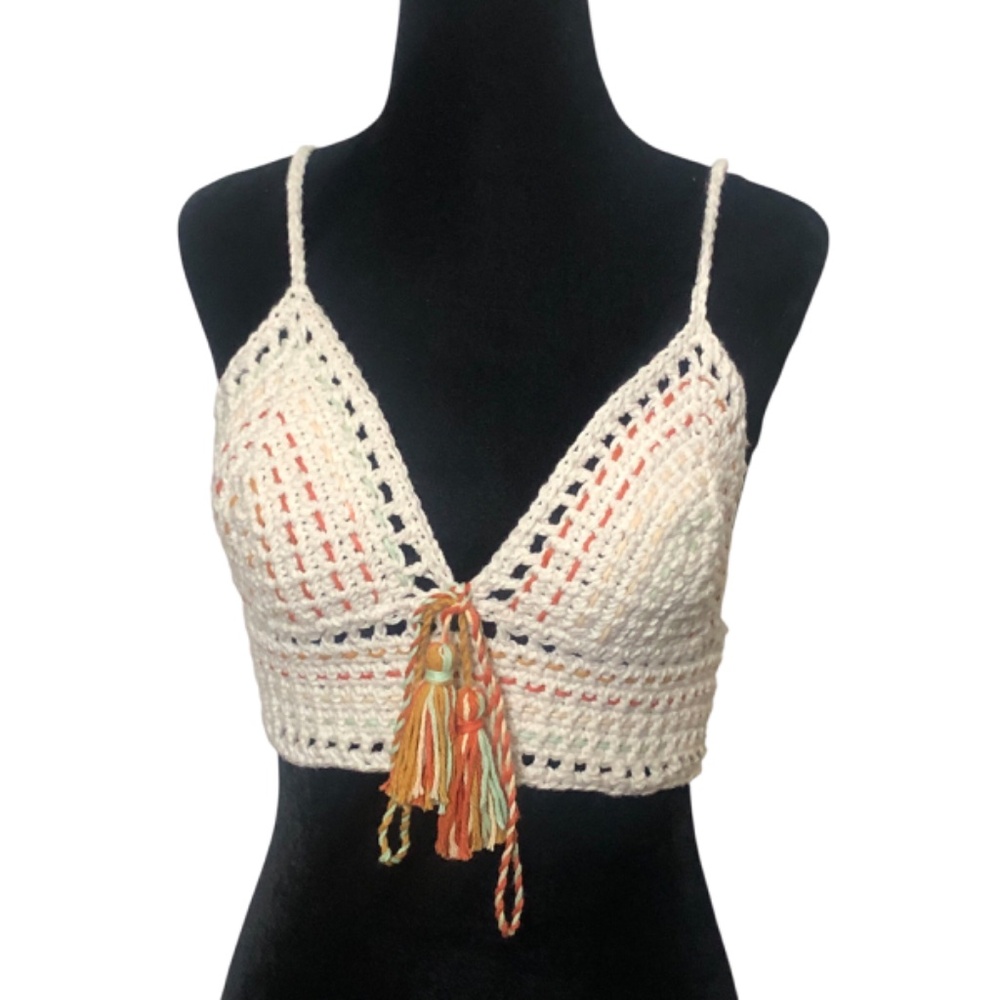 Handmade Crochet Crop Top – Bohemian Juneteenth Festival Bralette w/Tassels - Picture 9 of 16